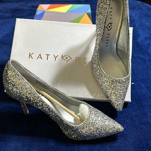 Katy Perry 9.5 Sissy-Chunky Glitter Silver Stilettos